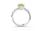 White gold Fancy Yellow Round Cut Diamond Cluster Side Stone Solitaire Ring with Prong Setting_56