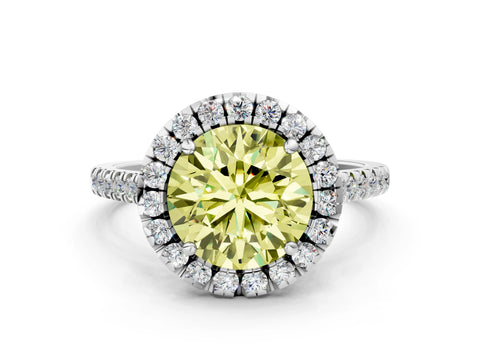 White gold Fancy Yellow Round Cut Diamond Cushion Halo Ring with Pavé Band_12