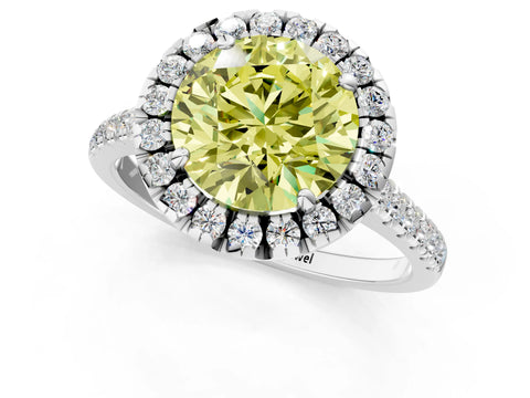 White gold Fancy Yellow Round Cut Diamond Cushion Halo Ring with Pavé Band_13