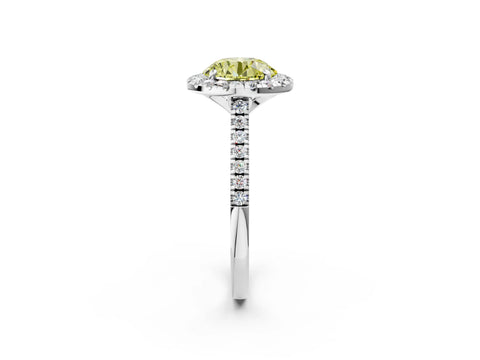 White gold Fancy Yellow Round Cut Diamond Cushion Halo Ring with Pavé Band_14