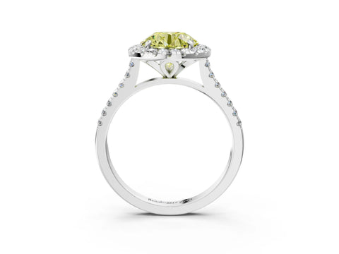 White gold Fancy Yellow Round Cut Diamond Cushion Halo Ring with Pavé Band_15
