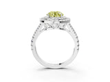 White gold Fancy Yellow Round Cut Diamond Double Halo Ring with Pavé Band and Prong Setting_50