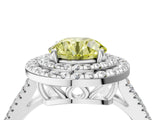White gold Fancy Yellow Round Cut Diamond Double Halo Ring with Pavé Band and Prong Setting_51