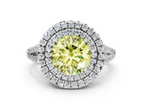 White gold Fancy Yellow Round Cut Diamond Double Halo Ring with Pavé Band and Prong Setting_52