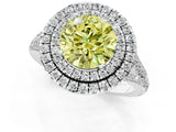 White gold Fancy Yellow Round Cut Diamond Double Halo Ring with Pavé Band and Prong Setting_53