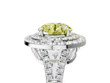 White gold Fancy Yellow Round Cut Diamond Double Halo Ring with Pavé Band and Prong Setting_57
