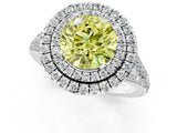 White gold Fancy Yellow Round Cut Diamond Double Halo Ring with Pavé Band and Prong Setting_65