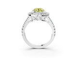 White gold Fancy Yellow Round Cut Diamond Double Halo Ring with Pavé Band and Prong Setting_67