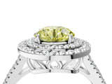 White gold Fancy Yellow Round Cut Diamond Double Halo Ring with Pavé Band and Prong Setting_68