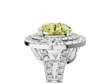 White gold Fancy Yellow Round Cut Diamond Double Halo Ring with Pavé Band and Prong Setting_69