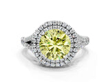 White gold Fancy Yellow Round Cut Diamond Double Halo Ring with Split Shank and Prong Setting_27