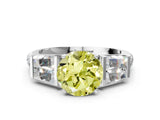 White gold Fancy Yellow Round Cut Diamond Engagement Ring with Baguette Side Stones and Channel Set Band_29
