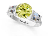 White gold Fancy Yellow Round Cut Diamond Engagement Ring with Baguette Side Stones and Channel Set Band_30