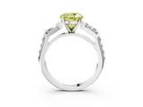 White gold Fancy Yellow Round Cut Diamond Engagement Ring with Baguette Side Stones and Channel Set Band_33