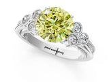 White gold Fancy Yellow Round  Cut Diamond Engagement Ring with Bezel Set Round Side Stones and Prong Setting_25