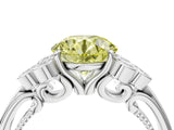 White gold Fancy Yellow Round  Cut Diamond Engagement Ring with Bezel Set Round Side Stones and Prong Setting_28