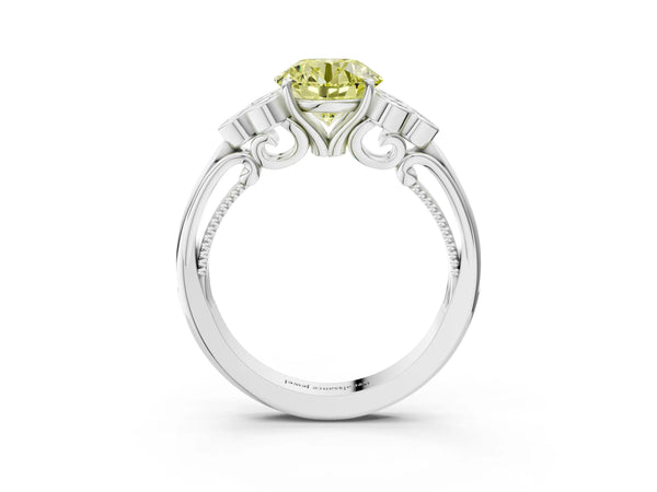 Platinum Round Engagement Ring Setting for Fancy Yellow Center with Bezel-Set Shoulder Clusters