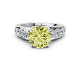 White gold Fancy Yellow Round  Cut Diamond Engagement Ring with Pavé Band and Four-Prong Setting_3