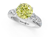 White gold Fancy Yellow Round  Cut Diamond Engagement Ring with Pavé Band and Four-Prong Setting_4