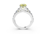White gold Fancy Yellow Round  Cut Diamond Engagement Ring with Pavé Band and Four-Prong Setting_6