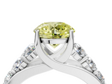 White gold Fancy Yellow Round  Cut Diamond Engagement Ring with Pavé Band and Four-Prong Setting_7