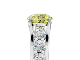 White gold Fancy Yellow Round  Cut Diamond Engagement Ring with Pavé Band and Four-Prong Setting_8