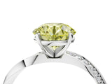 White gold Fancy Yellow Round Cut Diamond Engagement Ring with Side Stone Accents and Four-Prong Setting_100