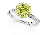 White gold Fancy Yellow Round Cut Diamond Engagement Ring with Side Stone Accents and Four-Prong Setting_37