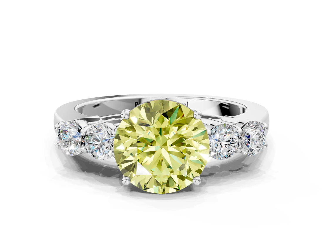 White gold Fancy Yellow Round  Cut Diamond Five-Stone Prong Set White Gold Ring_59