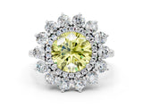 White gold Fancy Yellow Round Cut Diamond Floral Double Halo Engagement Ring with Prong Setting_48