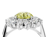 White gold Fancy Yellow Round Cut Diamond Floral Double Halo Engagement Ring with Prong Setting_52