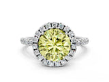 White gold Fancy Yellow Round  Cut Diamond Floral Halo Engagement Ring with Pavé Band and Prong Setting_29