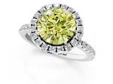 White gold Fancy Yellow Round  Cut Diamond Floral Halo Engagement Ring with Pavé Band and Prong Setting_30