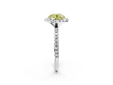 White gold Fancy Yellow Round  Cut Diamond Floral Halo Engagement Ring with Pavé Band and Prong Setting_31