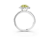 White gold Fancy Yellow Round  Cut Diamond Floral Halo Engagement Ring with Pavé Band and Prong Setting_32
