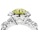 White gold Fancy Yellow Round  Cut Diamond Floral Halo Engagement Ring with Shared Prong Setting 5
