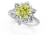 White gold Fancy Yellow Round  Cut Diamond Floral Halo Pave Band with Prong Setting_1
