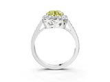 White gold Fancy Yellow Round Cut Diamond Floral Halo Ring with Pavé Band and Prong Setting_10