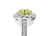 White gold Fancy Yellow Round Cut Diamond Floral Halo Ring with Pavé Band and Prong Setting_12