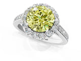 White gold Fancy Yellow Round Cut Diamond Floral Halo Ring with Pavé Band and Prong Setting_8