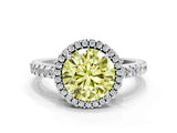 White gold Fancy Yellow Round Cut Diamond Halo Engagement Ring with Pavé Band and Prong Setting_51