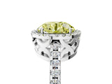 White gold Fancy Yellow Round Cut Diamond Halo Engagement Ring with Pavé Band and Prong Setting_56