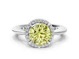 White gold Fancy Yellow Round  Cut Diamond Halo Engagement Ring with Split Shank and Four-Prong Setting_29