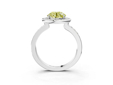 White gold Fancy Yellow Round Cut Diamond Halo Ring with Bezel Frame and Pavé Band_3