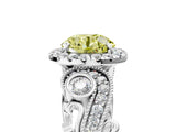 White gold Fancy Yellow Round Cut Diamond Halo Ring with Milgrain Pavé Band and Four-Prong Setting_34