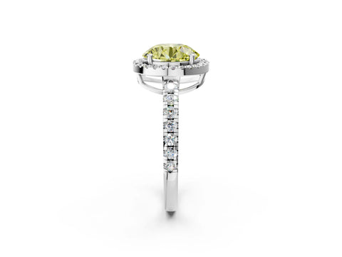 White gold Fancy Yellow Round Cut Diamond Halo Ring with Pavé Band and Four-Prong Setting_14