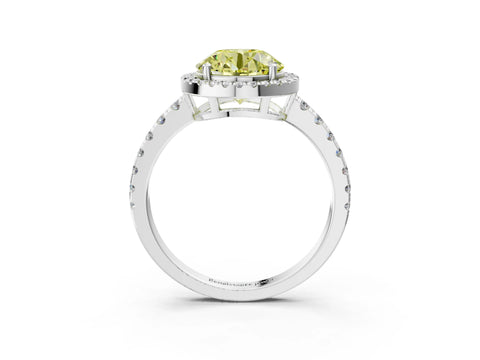 White gold Fancy Yellow Round Cut Diamond Halo Ring with Pavé Band and Four-Prong Setting_15