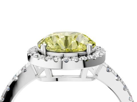 White gold Fancy Yellow Round Cut Diamond Halo Ring with Pavé Band and Four-Prong Setting_16