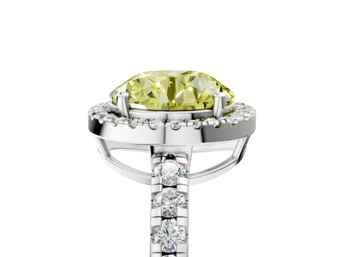 White gold Fancy Yellow Round Cut Diamond Halo Ring with Pavé Band and Four-Prong Setting_17