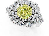 White gold Fancy Yellow Round Cut Diamond Halo Ring with Pavé Band and Four-Prong Setting_29